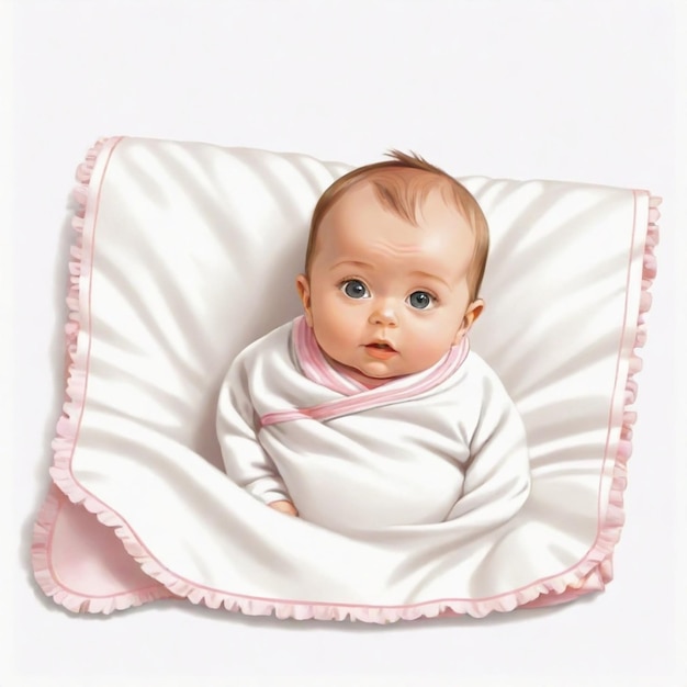 Vector a baby is laying on a blanket with a pink and white striped blanket