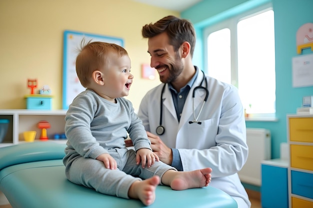 a baby is sitting on a blue table with a baby in the background