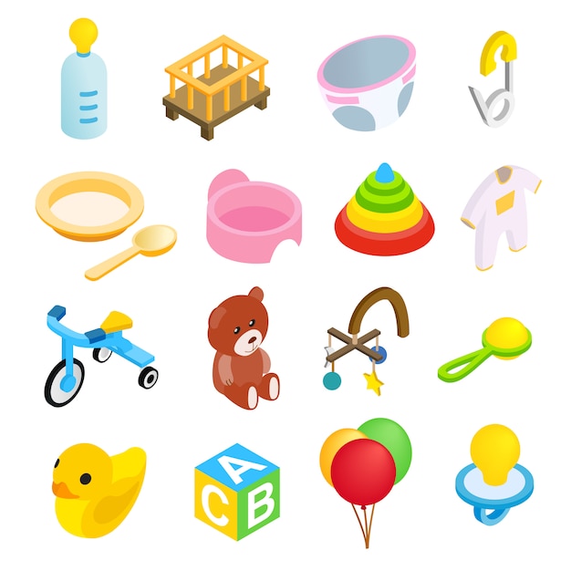 Baby isometric 3d icon set