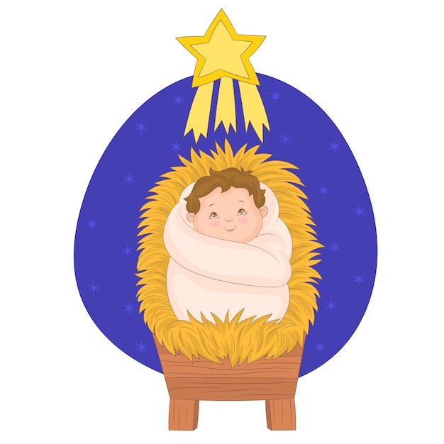 Baby Jesus in manger with Bethlehem star