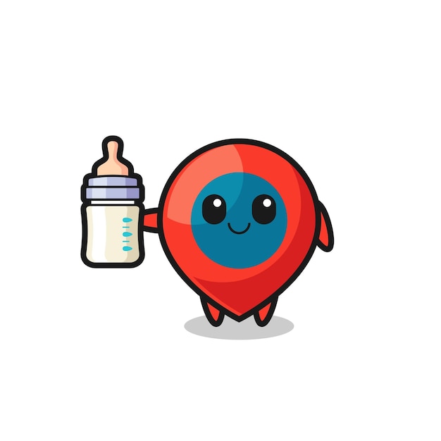 Baby location symbol cartoon character with milk bottle