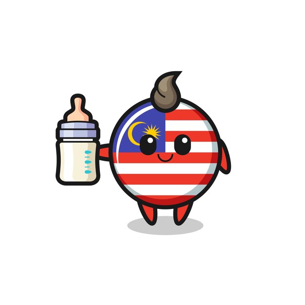 Vector baby malaysia flag badge cartoon character with milk bottle