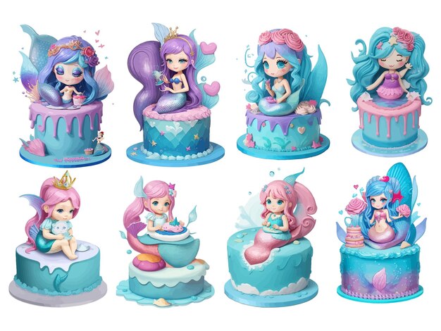 Vector baby mermaid cake happy birthday generate ai