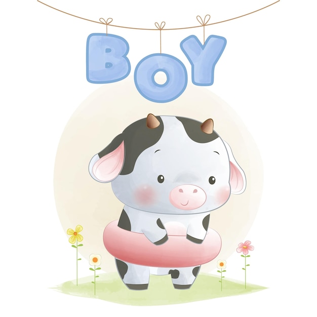 Baby milestone card cute baby calves illustration