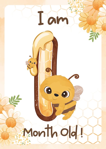 Baby milestone cards set with cute bee