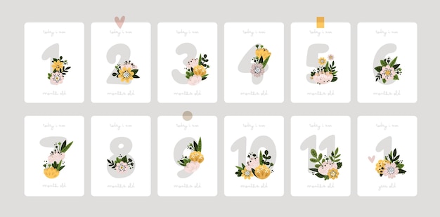 baby milestone cards with flowers and numbers with flowers for newborn girl boy baby shower print