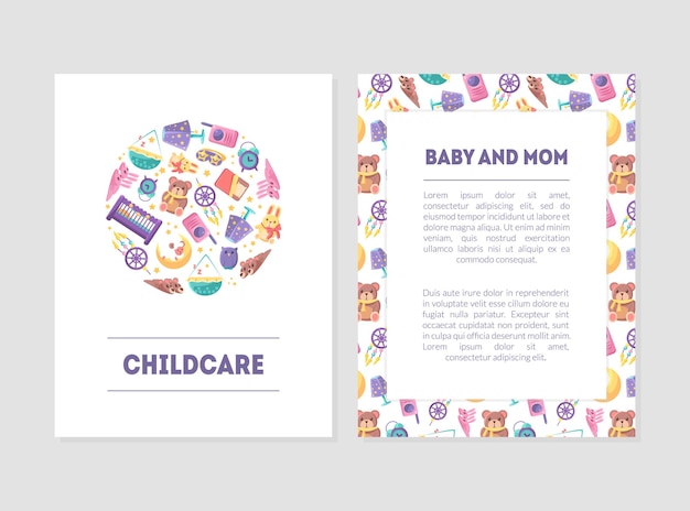 Vector baby and mom banner templates with care supplies and place for text design element can be used for landing page mobile app flyer gift card coupon vector illustration