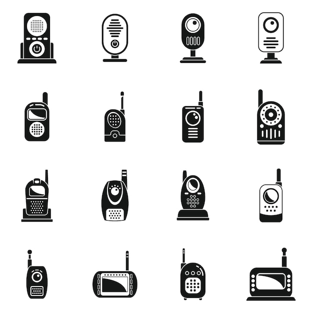 Baby monitor icons set simple vector. Button communication. Mobile equipment