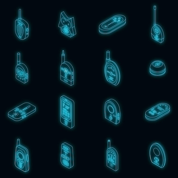 Baby monitor icons set vector neon