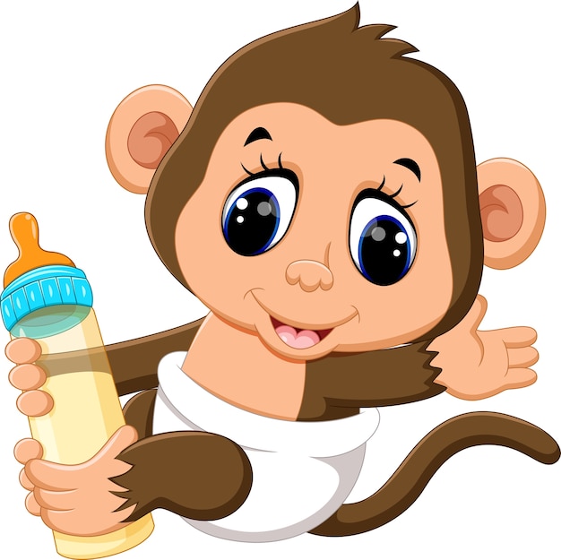 Vector baby monkey holding milk bottle