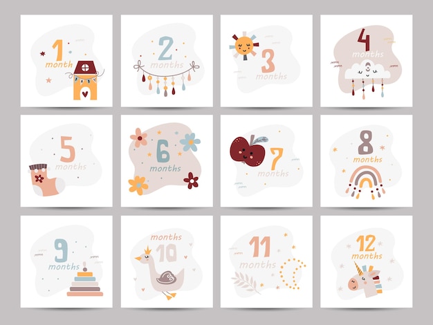 Vector baby number cards for baby girls