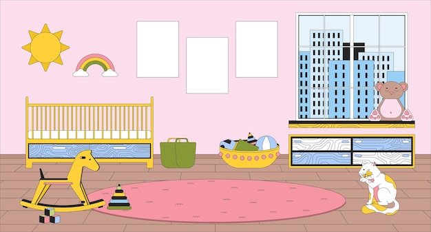 Vector baby nursery room cartoon flat illustration