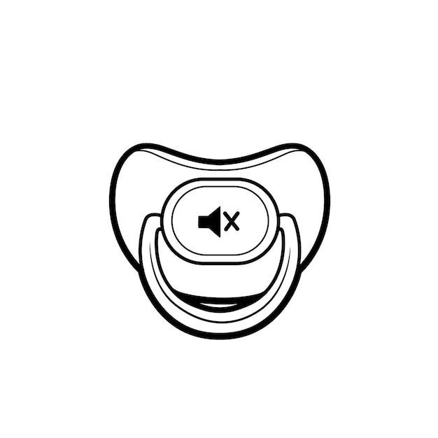 Baby pacifier with mute symbol linear drawing on white background