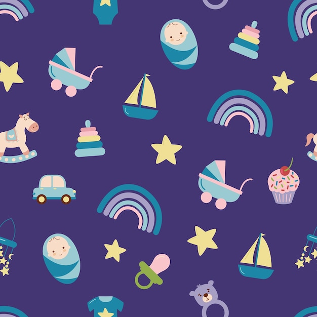 Baby pattern with child's toys objects Seamless pattern with baby things