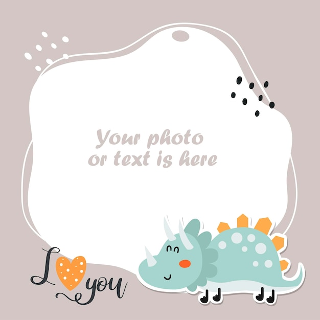 Baby photo frame invitation template with dinosaur