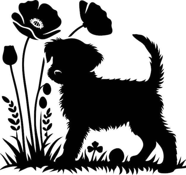 Baby Poppy dog silhouette clip art vector black color silhouette