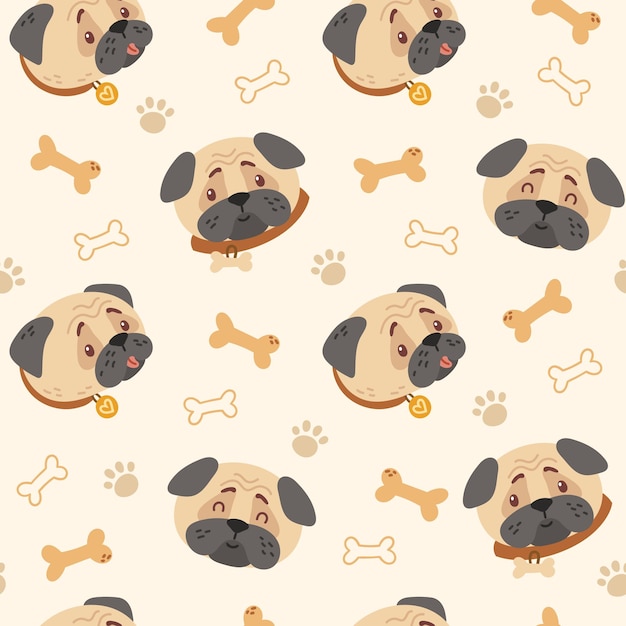 Baby pugs kids seamless pattern