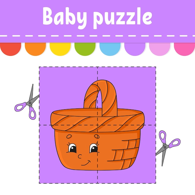 Baby puzzle Easy level Flash cards Cut and play Color activity worksheet Game for children cartoon character