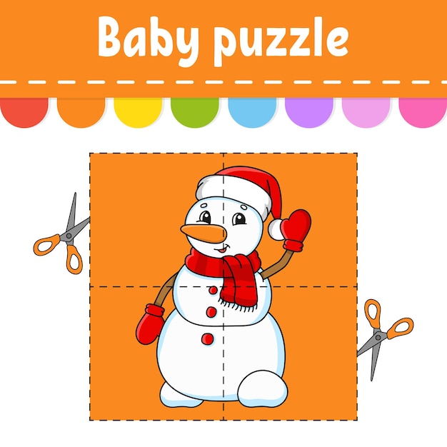 Baby puzzle Easy level Flash cards Cut and play Color activity worksheet Game for children cartoon character