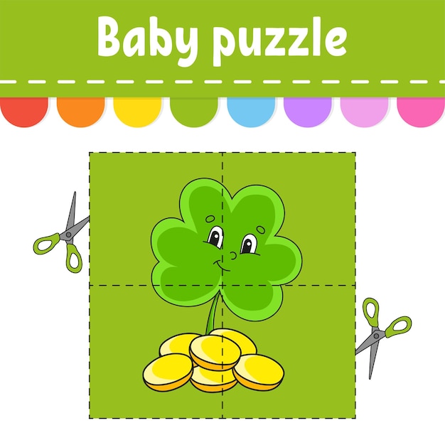 Baby puzzle Easy level Flash cards Cut and play Color activity worksheet Game for children cartoon character