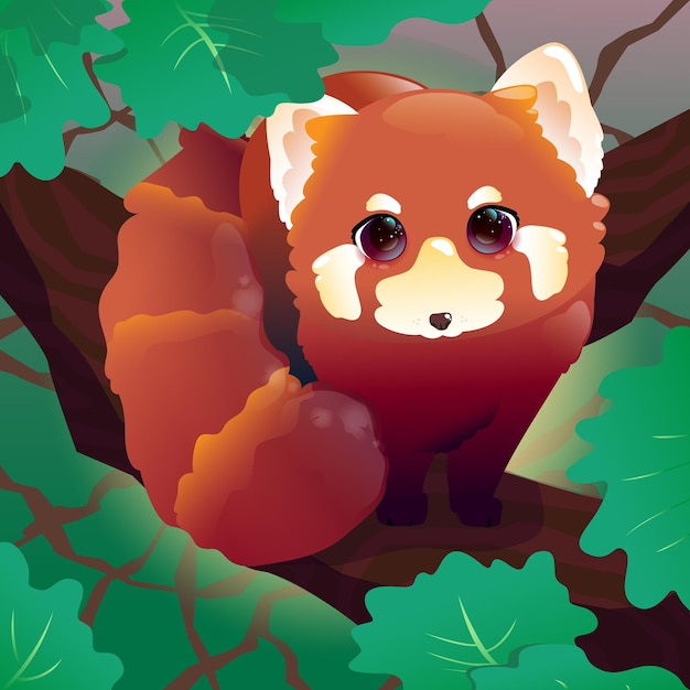 baby red panda on a tree vector illustration