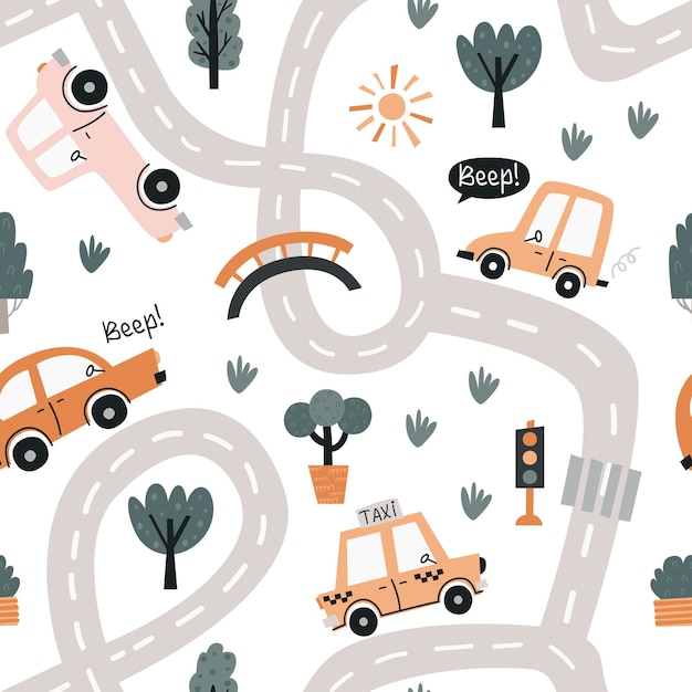 Baby seamless pattern with cute cars