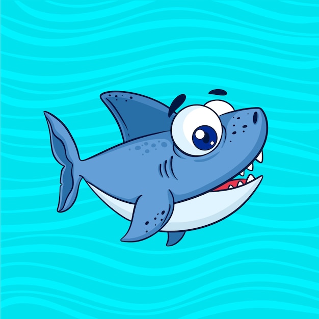 Baby shark in cartoon style in flat design