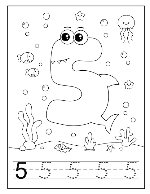 Baby shark number coloring page for children