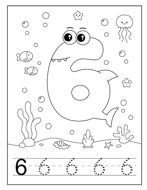 Baby shark number coloring page for children