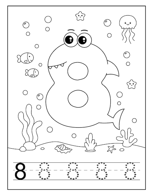 Baby shark number coloring page for children