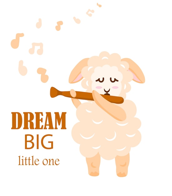 Baby sheep poster print animal cute character dream big little one slogan nurcery design decoration paper