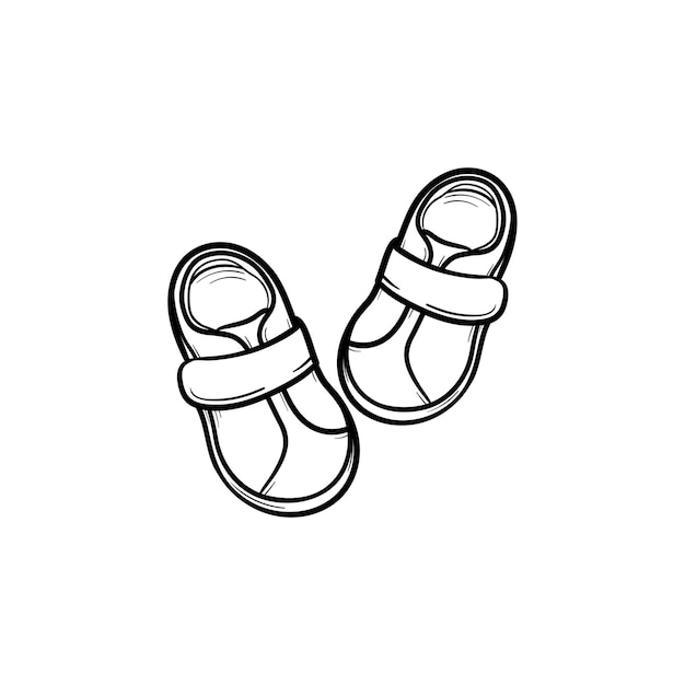 Baby shoes hand drawn outline doodle icon. Footware, booties for infants, kids, child clothes concept. Vector sketch illustration for print, web, mobile and infographics isolated on white background.