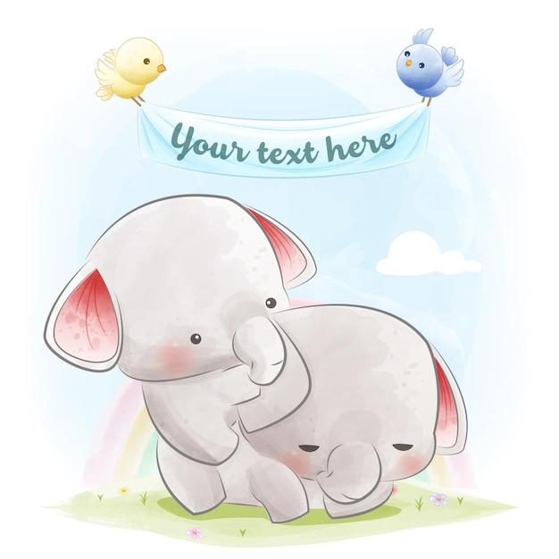 Baby shower animal illustration cute mom and little elephant