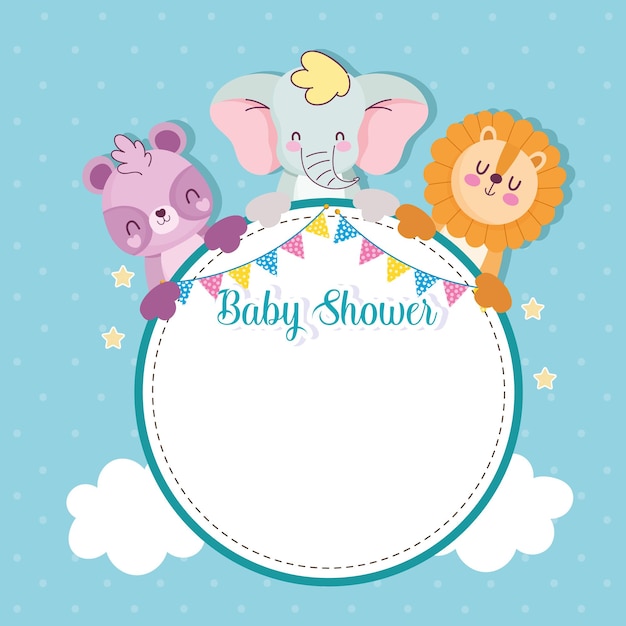 Baby shower blank greeting card with frame and animals