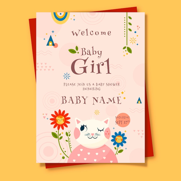 Baby shower card template for girl