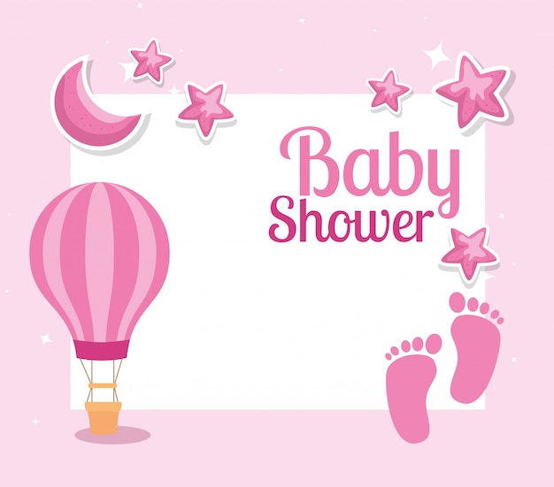 Baby shower card with footprints and decoration