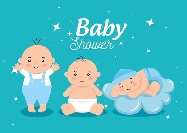 Baby shower card with little boys and decoration