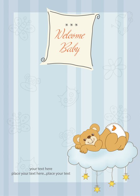 baby shower card with sleepy teddy bear