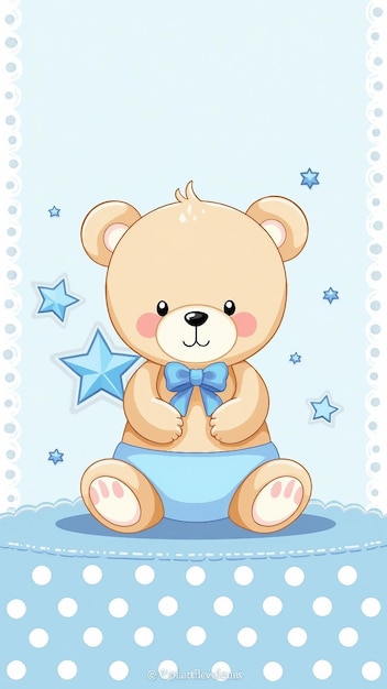 Baby shower card with teddy bear and blue theme