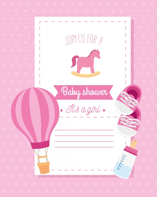 Baby shower card with wooden horse and decoration