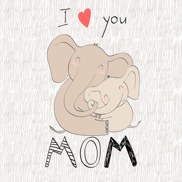 Baby shower cards vector elephant mom and baby