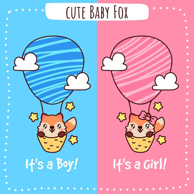 Baby shower cute baby fox its a boy and its a girl