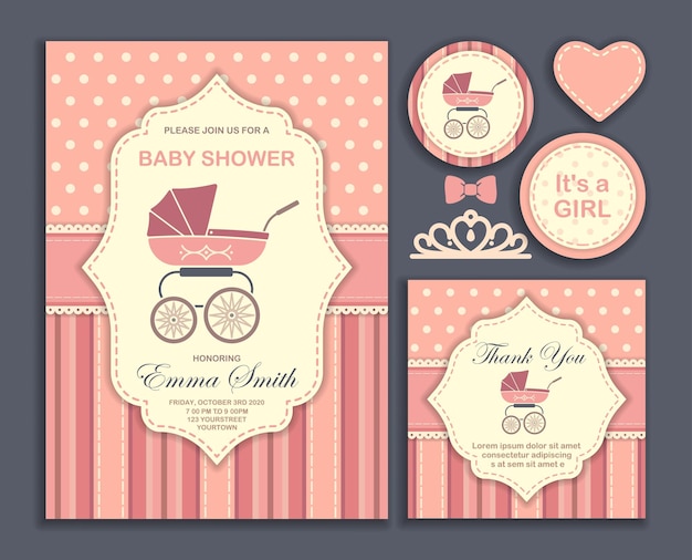 Baby shower girl invitation card