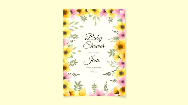 Baby Shower Invitation Card design Template Baby Shower Invite Layout with cute yellow pink flowers