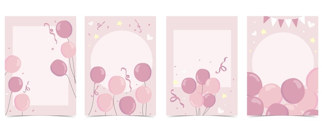 Vector baby shower invitation card for girl with balloon cloudsky pink