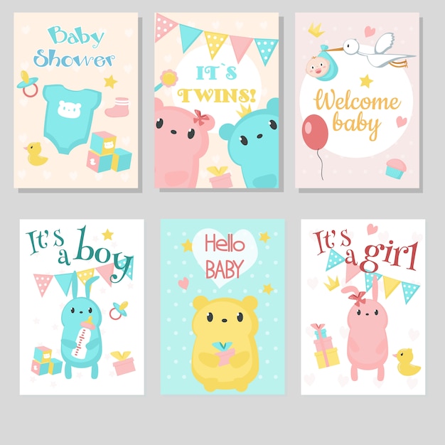 Baby shower invitation greeting cardset. 