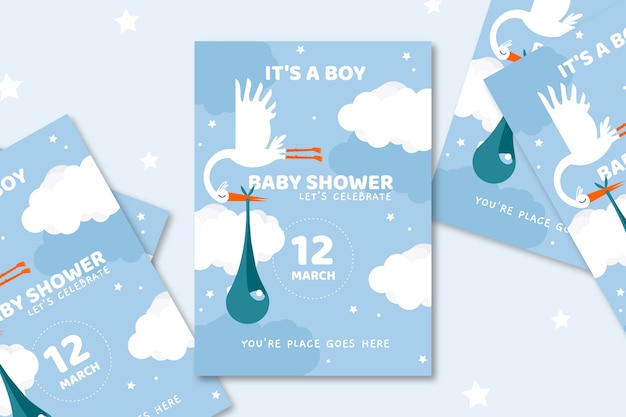 Vector baby shower invitation illustrated for boy