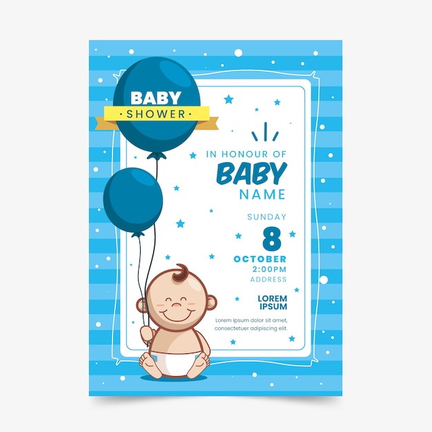 Vector baby shower invitation template for boy