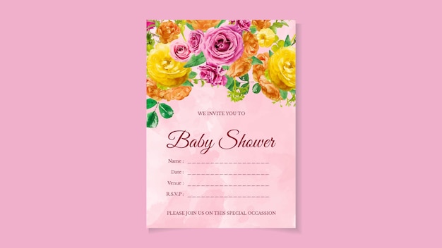 Baby Shower Invitation Template sweet floral design theme cute flower