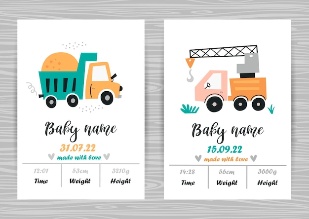 Baby shower invitation templates with cars Date of birth height weight Perfect for kids bedroom nursery decoration posters and wall decorations